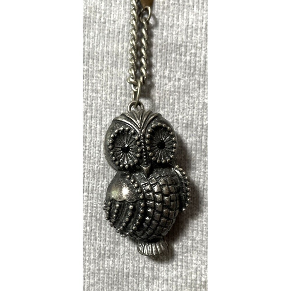 Vtg Articulated Owl Locket Pendant Necklace Hinged 3D Dark Gunmetal Tone 16"